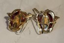 VINTAGE RARE 'JUDITH MC CANN WINGBACK EARRINGS' GOLDTONE WITH RED STONE