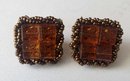 VINTAGE 'VENDOME' GOLDTONE CLIP ON EARRINGS WITH AMBER COLOR SQUARE STONE MADE UP OF 4 SQUARES