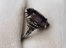 VINTAGE 'KABANA' STERLING RING WITH PURPLE MARQUIS --SIZE 6