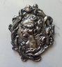 VINTAGE ART NOVEAU  MARKED 'HNOC' VICTORIAN LADY CAMEO PEWTER BROOCH