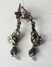 VINTAGE STERLING SILVER -925 FLOWR DANGLE PIERCED EARRINGS WITH COLORED STONES