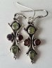 VINTAGE STERLING SILVER-925 DANGLE PIERCED EARRINGS WITH GREEN & RED STONES