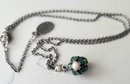 VINTAGE 'MICHAL NEGRIN' SILVER NECKLACE WITH GREEN FLOWER BALL WITH BEADS IN ORIGINAL BOX