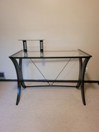 Contemporary Modern Black Metal & Glass Computer Desk