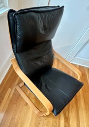 CONTEMPORARY MODERN Wooden Chairs With  Faux Black Leather  1 0F 2