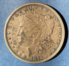 1879  Circulated Morgan Silver Dollar, - No Mint Mark-United States Of America Silver Dollar