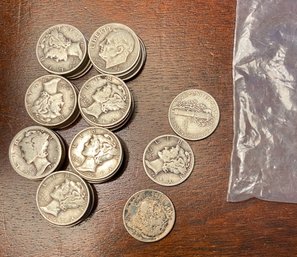 38 Count Of Various Silver  Mercury & Roosevelt Dimes United States Of America Dimes