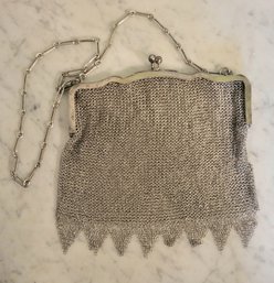 ANTIQUE VICTORIAN   LARGE  MARKED  . 800 SILVER MESH PURSE-european Silver