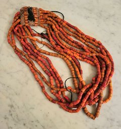 ANTIQUE GENUINE   SHERPA  CORAL 8 STRAND NECKLACE STRUNG WITH CORD--11 1/2'DROP