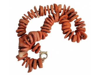 VINTAGE GENUINE ANGEL SKIN   NATURAL   CORAL NECKLACE--19'L