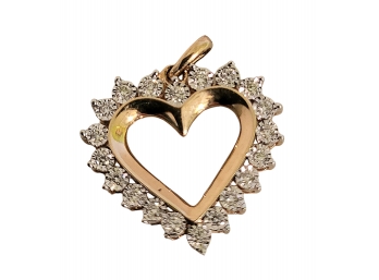 14K YELLOW GOLD HEART PENDANT  WITH DIAMONDS--APPROXIMATELY 0.30 POINT