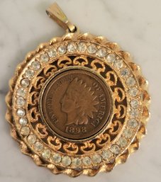 VINTAGE 1898 INDIAN HEAD PENNY  18KG ELECTROPLATE PENDANT