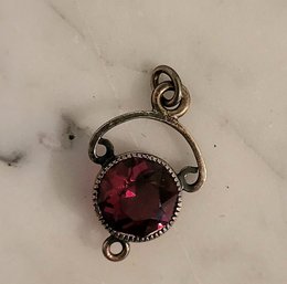 ANTIQUE  MARKED 'SIMMONS' PENDANT/CHARM WITH GARNET STONE-SLIVER