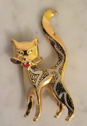 VINTAGE 1950'S ICONIC   DAMASCENE CAT PIN- MARKED' SPAIN'