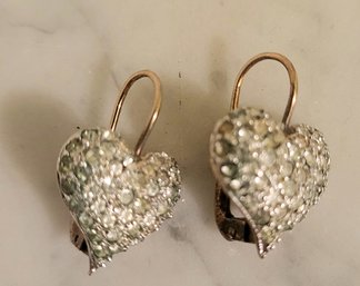 STERLING SILVER HEART CRYSTAL PIERCED EARRINGS