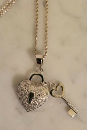 STERLING NECKLACE (18'L) WITH KEY TO MY HEART PENDANT WITH CRYSTALS