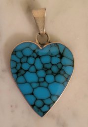 ALPACA MEXICO BLUE STONE HEART PENDANT/CHARM