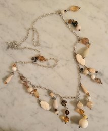 STERLING COLLAR CHARM NECKLACE WITH CRYSTALS, JASPER & RESIN--36'L