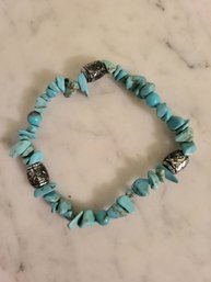 SILVERTONE MULTISTONE BEADED STRETCH BRACELET