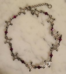 STERLING ANKLE BRACELET WITH RED CRYSTALS--9' WITH 1 1/4'EXTENDER