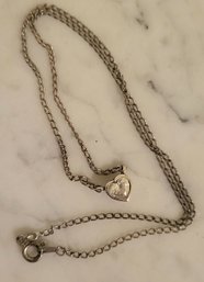 STERLING NECKLACE WITH CRYSTAL HEART PENDANT MARKED 925-MADE IN ITALY--16'