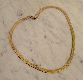 STERLING HERRINGBONE GOLDTONE NECKLACE-MARKED 925 ITALY--18'L