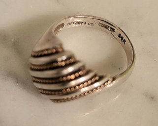 VINTAGE MARKED TIFFANY AND CO. TWO TONE-STERLING & 14K SIGNET RING (SIZE6)