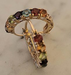 14K AMETHYST/PERIDOT/CITRINE & GARNET HUGGIE PIERCED EARRINGS