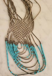 STERLING SILVER TURQUOISE MULTI STRAND NECKLACE--21'L