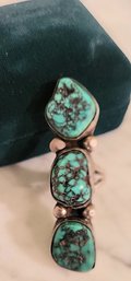 TURQUOISE NUGGET CLUSTER STERLING COCKTAIL RING(SIZE 4 1/2)