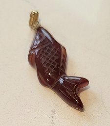 VINTAGE HAND CARVED  JADE FISH PENDANT-MADE IN TAIWAN