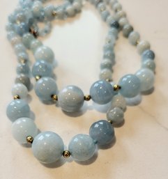 VINTAGE DOUBLE STRAND LAVENDER JADE Graduated  BEADED NECKLACE W/GOLDTONE ACCENTS-18'L W/1 12'EXTENDER