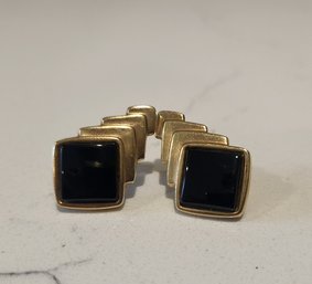 VINTAGE  Contemporary Modern GOLDDTONE WITH BLACK PIERCED EARRINGS