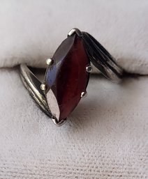 VINTAGE STERLING SILVER(925) RING WITH RED MARQUIS STONE--SIZE 6 1/2