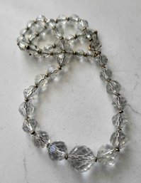 VINTAGE 'SIMMONS' FACETED CLEAR GRADUATED BEADED NECKLACE---16'L