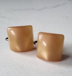 VINTAGE SILVERTONE WITH BLUSH COLORED SQUARE STONE SCREWBACK EARRINGS
