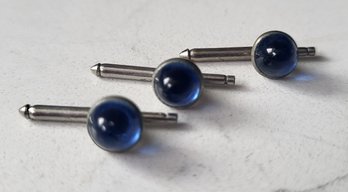 VINTAGE SILVERTONE CUFF LINKS (3) WITH BLUE STONE