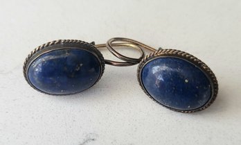 VINTAGE STERLING SILVER MARKED 925 PIERCED LEVERBACK EARRINGS WITH BLUE  LAPIS STONES