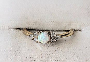 CONTEMPORARY MODERN   MARKED 925 OPAL RING WITH DIAMONDS --SIZE 5-NEW OLD STOCK