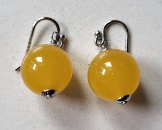 VINTAGE MARKED 925 NATURAL TANGERINE COLOR ONYX PIERCED EARRINGS