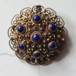 VINTAGE MARKED SILVER CHINESE EXPORT BROOCH/PENDANT WITH LAPIS LAZULI STONES