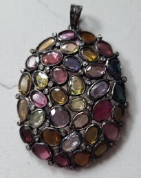 CONTEMPORARY MODERN RUNWAY STERLING SILVER PENDANT WITH NATURAL SEMI PRECIOUS FACETED STONES