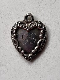 ANTIQUE VICTORIAN MARKED STERLING HEART CHARM-ENGRAVED