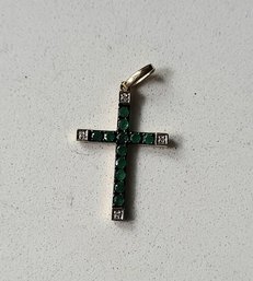 VINTAGE  RUSSIAN YELLOW GOLD CROSS WITH GREEN RHINESTONES