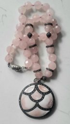 VINTAGE QUALITY STERLING SILVER  & PINK MOTHER OF PEARL & MARCASITE PENDANT