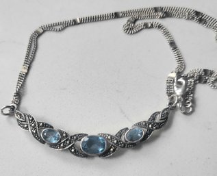 VINTAGE SILVER NECKLACE WITH BLUE STONES --15'L