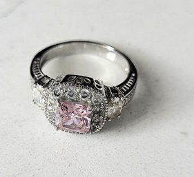 VINTAGE MARKED  'RSC' RING WITH PINK STONE--SIZE 6