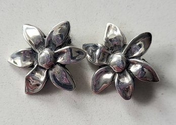 VINTAGE 'ZINA' STERLING SILVER 925 FLORAL CLIP ON EARRINGS