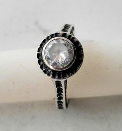 VINTAGE STERLING SILVER CUBIC ZIRCONIA TEXTURED ENGAGEMENT RING--SIZE 6