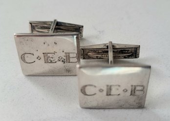VINTAGE STERLING SILVER PERSONALIZED 'CEB'  'MOSS'CUFF LINKS